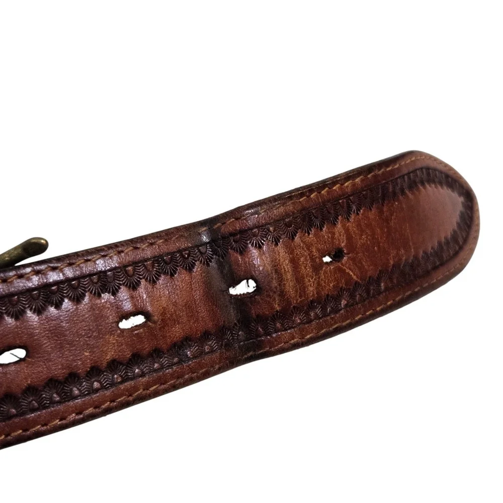 Appaloosa Trading Co Leather Belt Mens 38 Brown Basketweave Western Rugged Brass